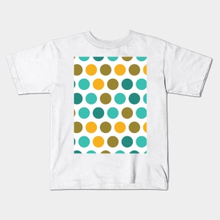 Mid Century Modern Print Pattern Gold Teal Brown Yellow Dots Kids T-Shirt